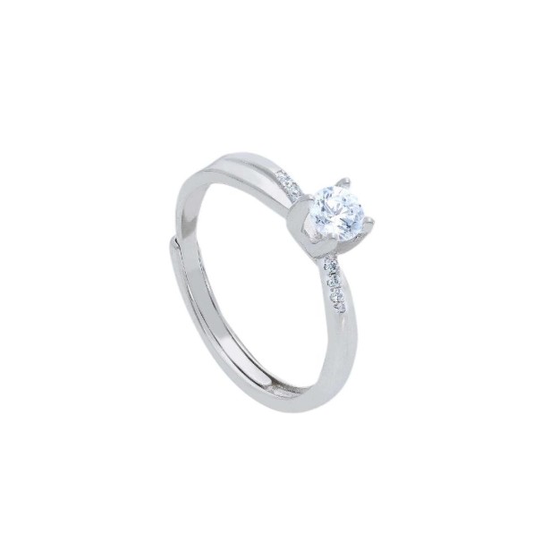 Anello solitario in argento 925/°°° e zirconia cubica