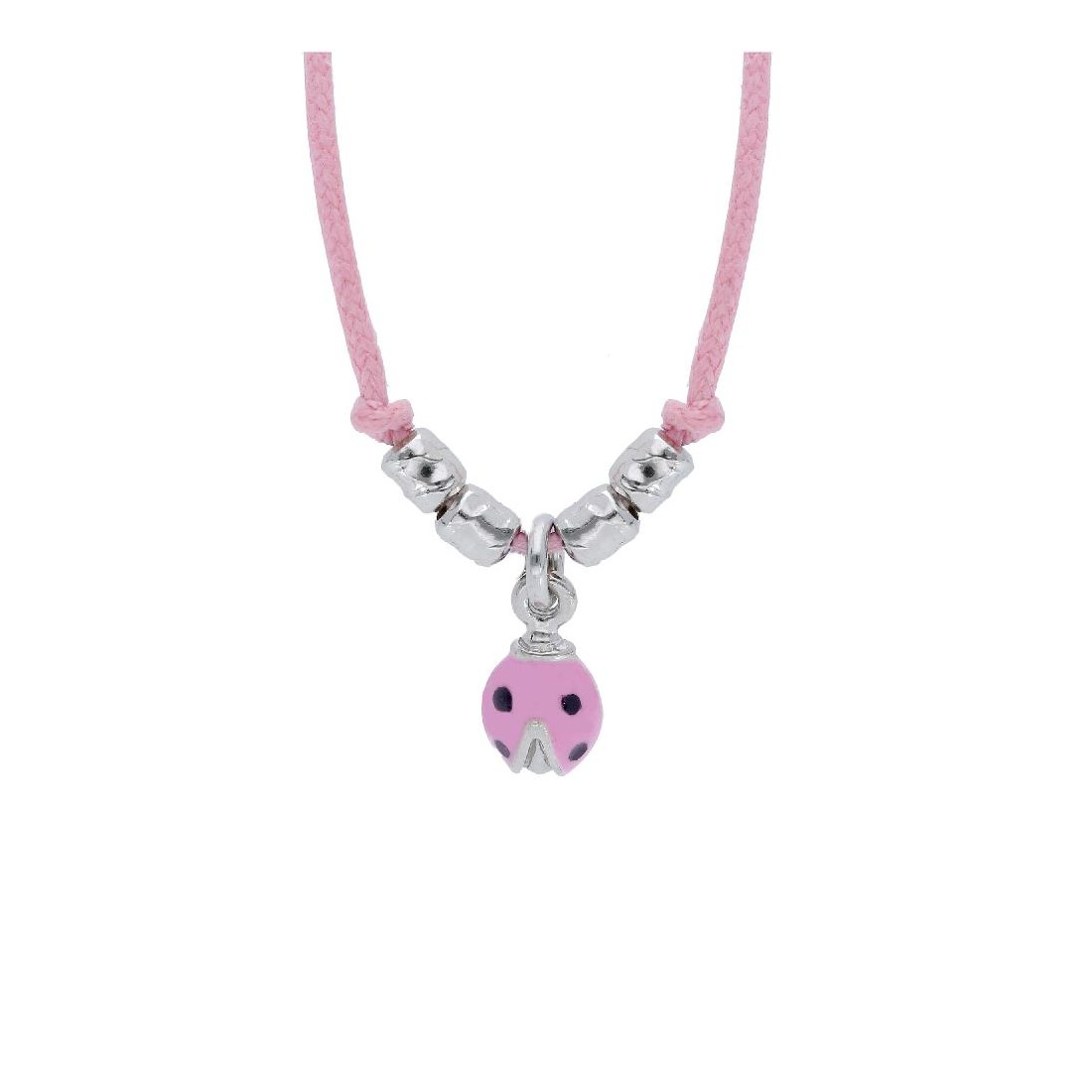 Girocollo cordino e argento 925/°°° e smalto con coccinella