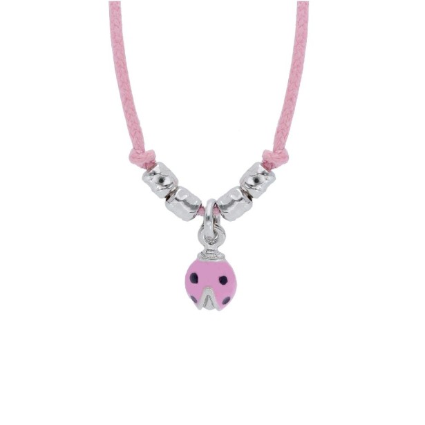 Girocollo cordino e argento 925/°°° e smalto con coccinella