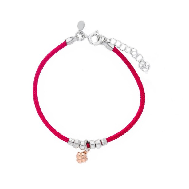 Bracciale cordino e argento bicolore 925/°°° con quadrifloglio