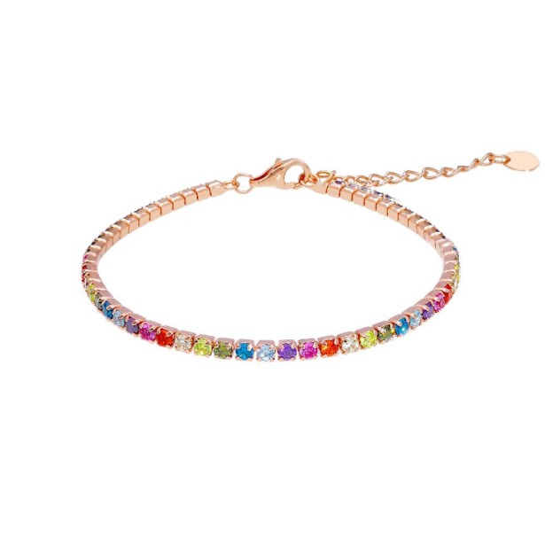 Bracciale tennis in argento ros� 925/ooo e cristallo artificiale multicolor