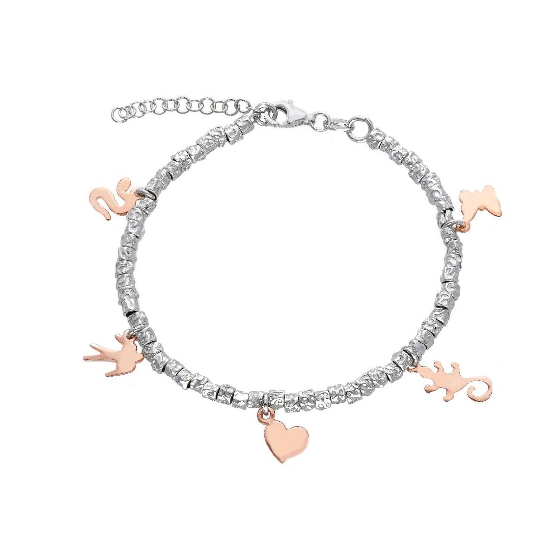 Bracciale in argento bicolore 925/°°° e perla con charms