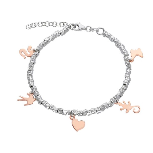 Bracciale in argento bicolore 925/°°° e perla con charms