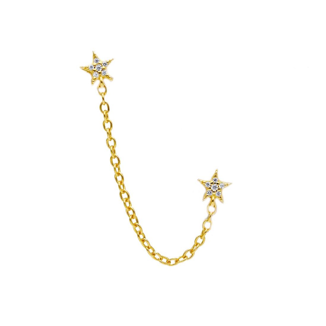 Mono orecchino in argento dorato 925/ooo e zirconia cubica con stelle