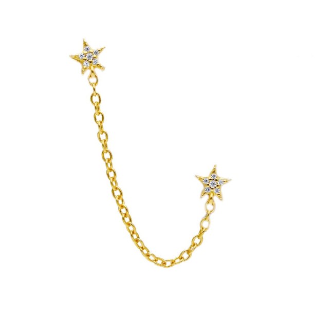 Mono orecchino in argento dorato 925/ooo e zirconia cubica con stelle