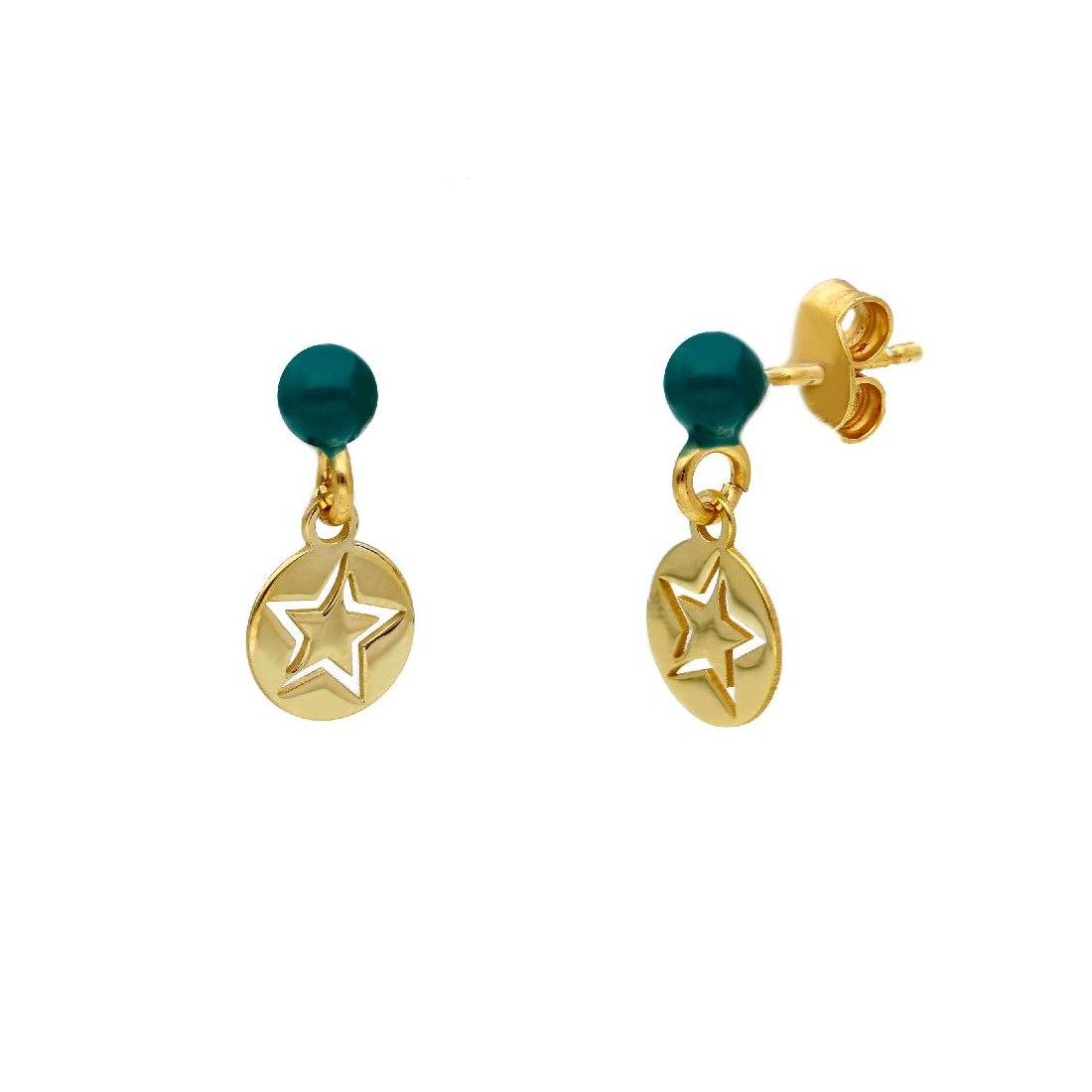 Orecchini pendenti in argento dorato 925/°°° e smalto con stella