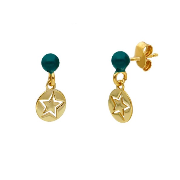 Orecchini pendenti in argento dorato 925/°°° e smalto con stella