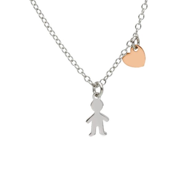 Girocollo in argento bicolore 925/°°° con bambino e cuore