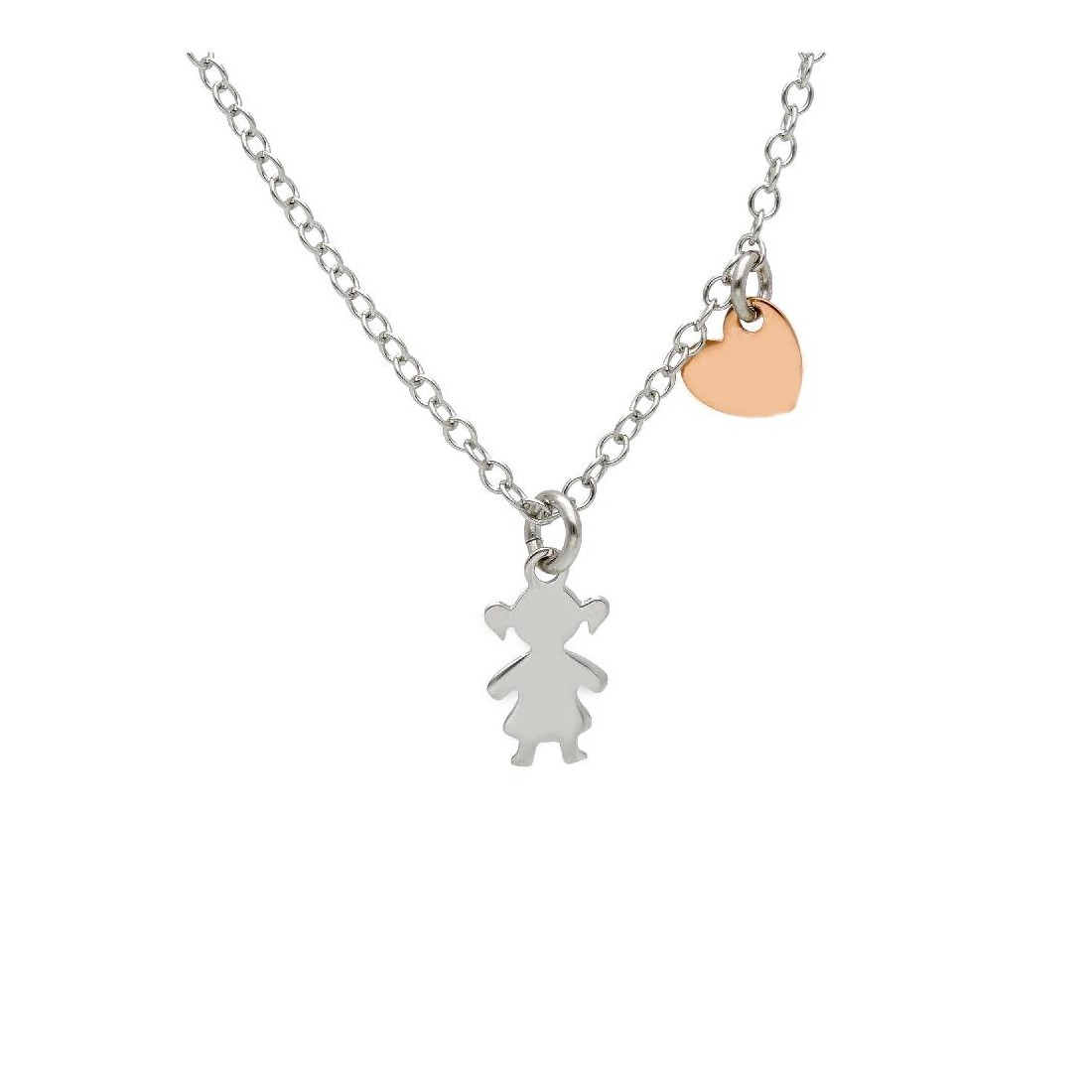 Girocollo in argento bicolore 925/°°° con bambina e cuore