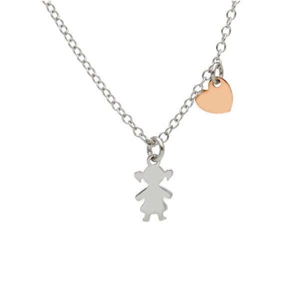 Girocollo in argento bicolore 925/°°° con bambina e cuore