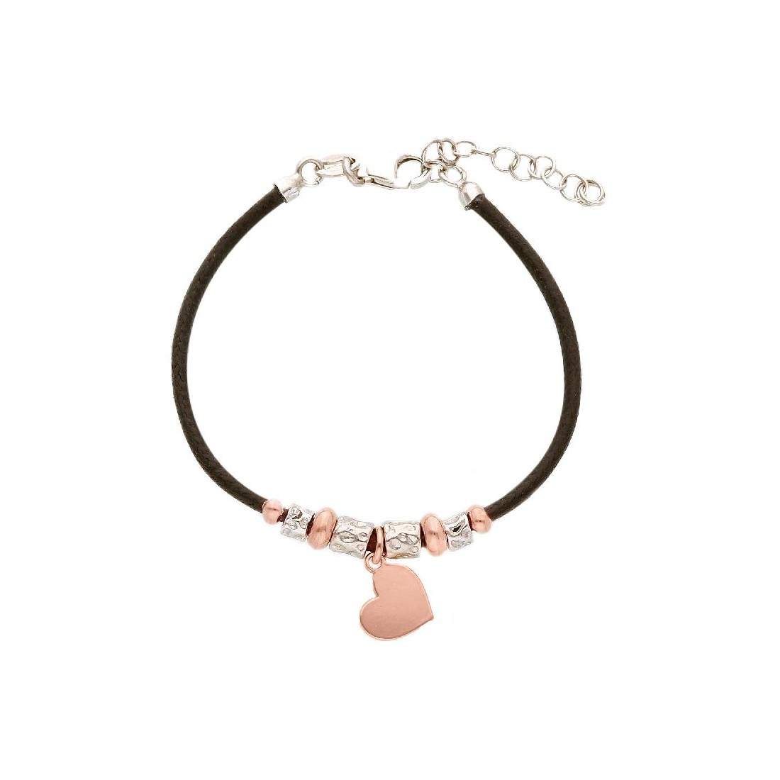 Bracciale in argento bicolore 925/°°° e cordino con cuore