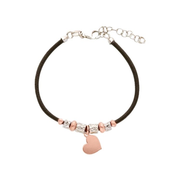 Bracciale in argento bicolore 925/°°° e cordino con cuore