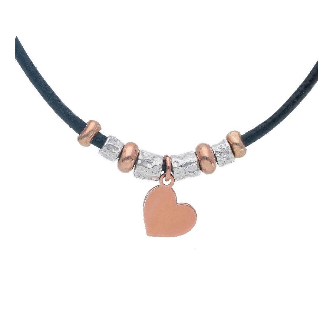 Girocollo in argento bicolore 925/°°° e cordino con cuore