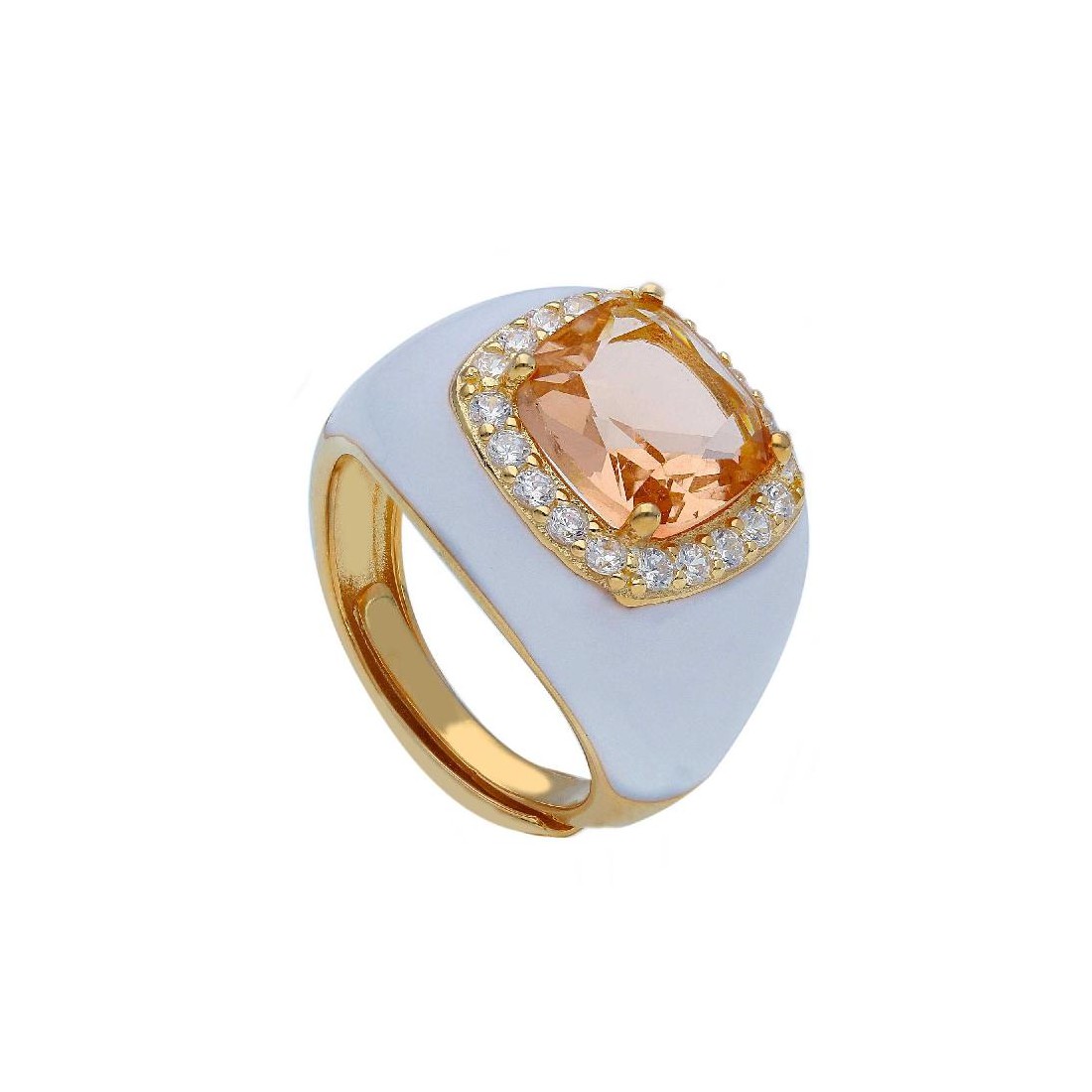 Anello in argento dorato 925/°°°, zirconia cubica e cristalli artificiali arancio