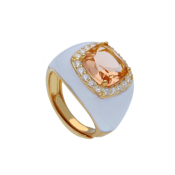 Anello in argento dorato 925/°°°, zirconia cubica e cristalli artificiali arancio