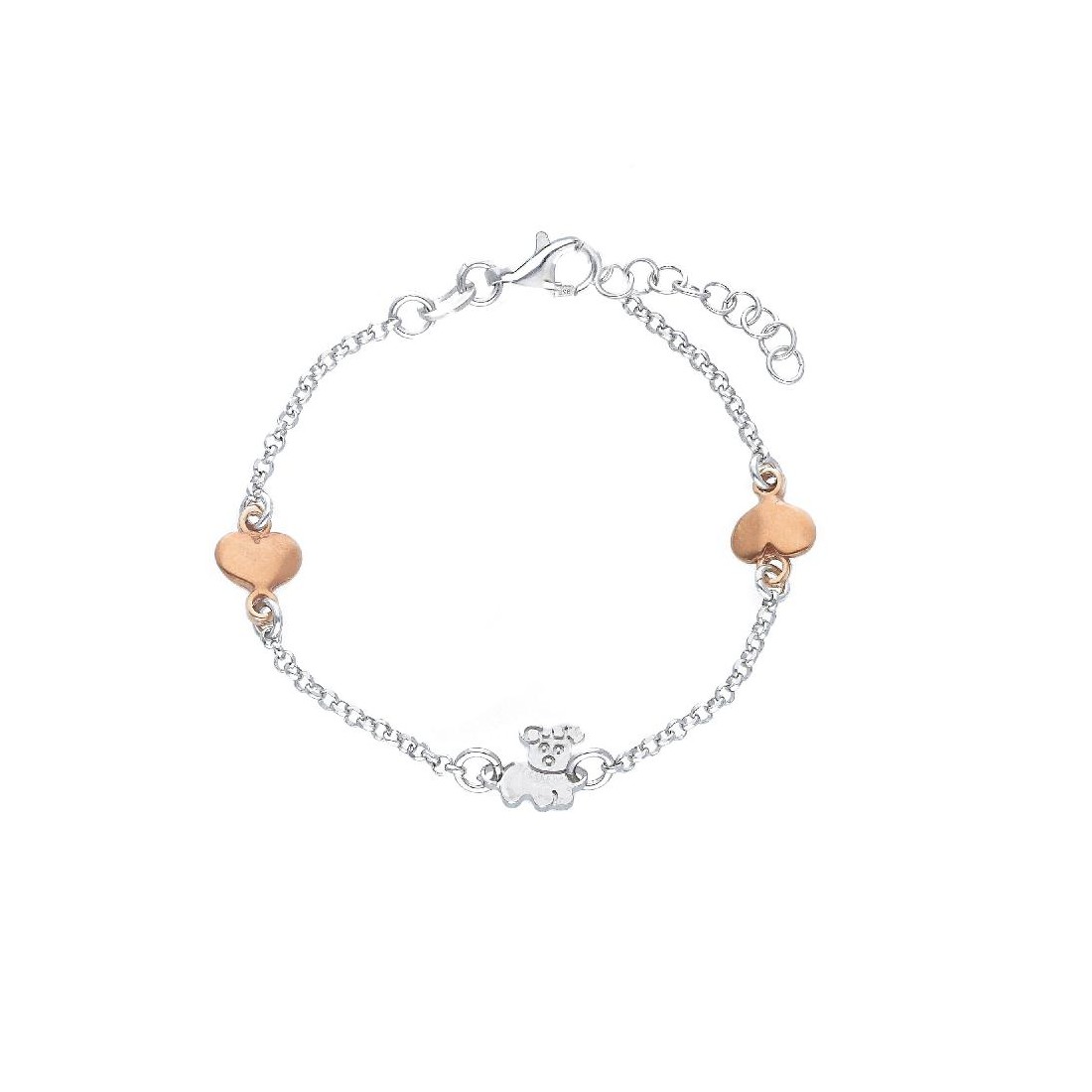 Bracciale in argento bicolore 925/°°° con cane e cuore
