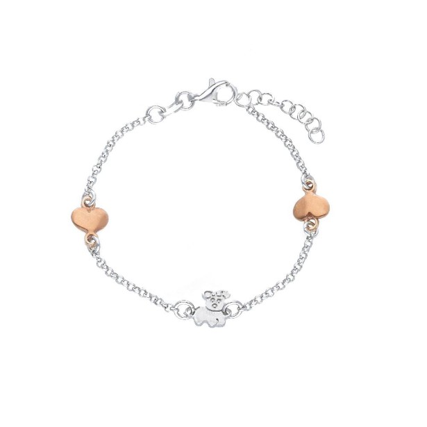 Bracciale in argento bicolore 925/°°° con cane e cuore