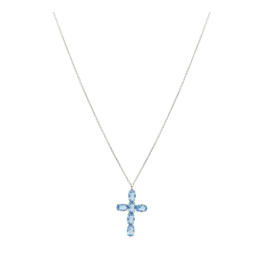 Girocollo in argento 925/°°° con croce e cristalli azzurri