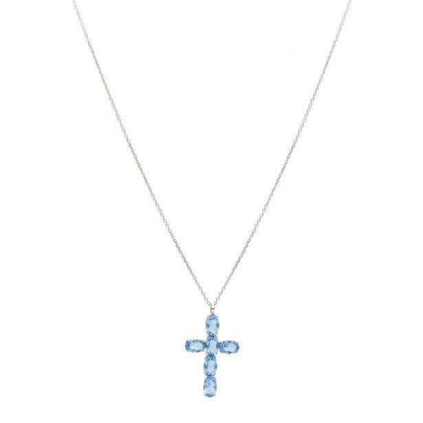 Girocollo in argento 925/°°° con croce e cristalli azzurri