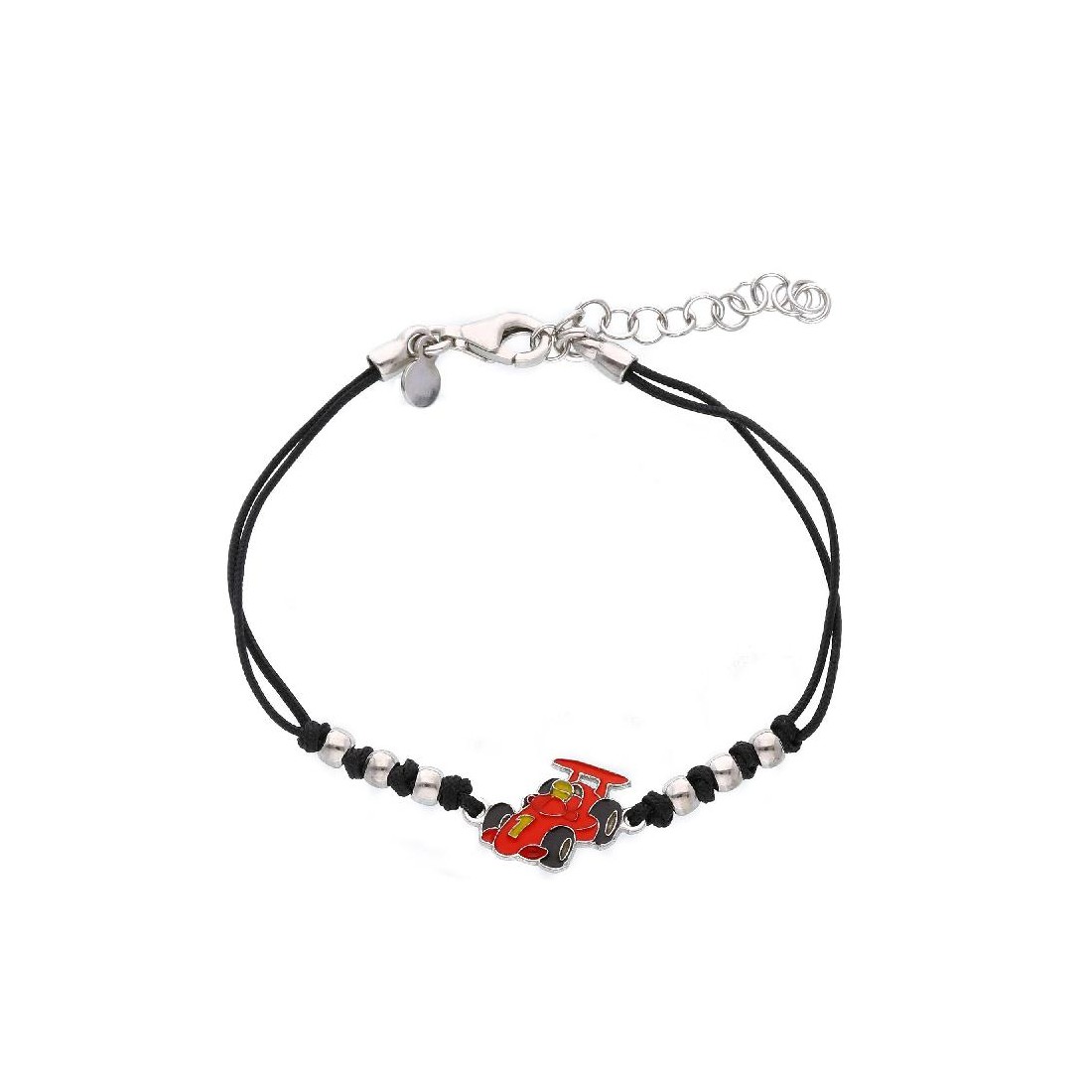 Bracciale in argento 925/°°°, cotone e smalto con macchina