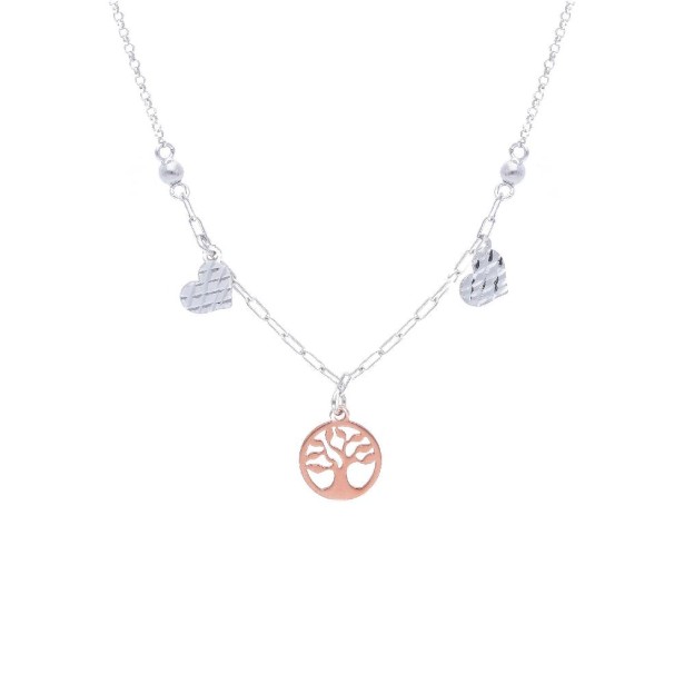 Girocollo in argento bicolor 925/°°° con albero della vita e cuori