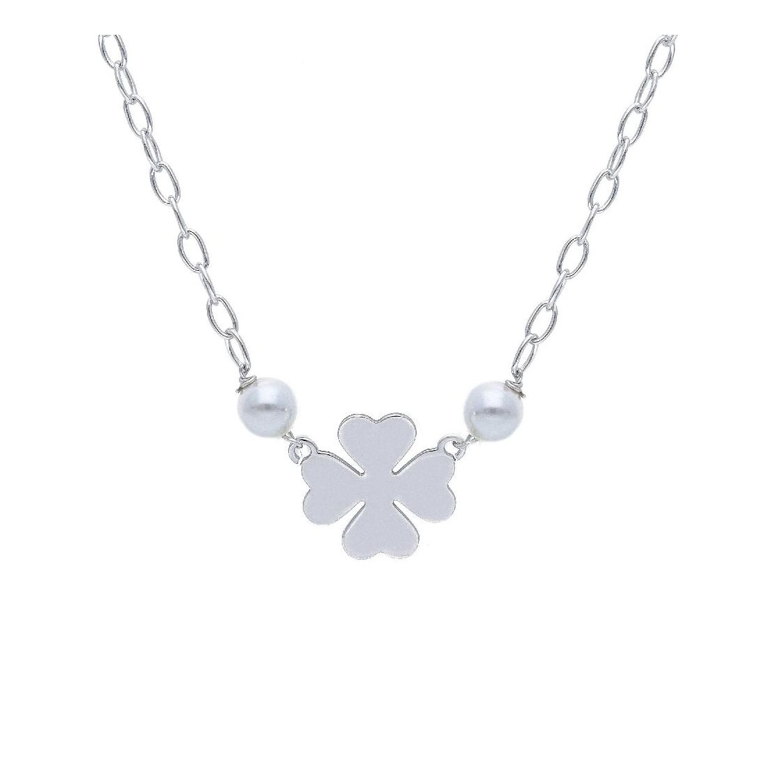 Girocollo in argento 925/ooo e perla con quadrifoglio