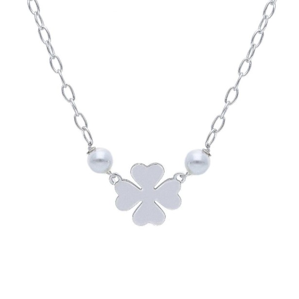 Girocollo in argento 925/ooo e perla con quadrifoglio