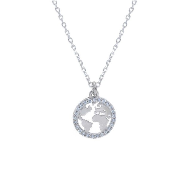 Girocollo in argento 925/ooo e zirconia cubica conmappamondo