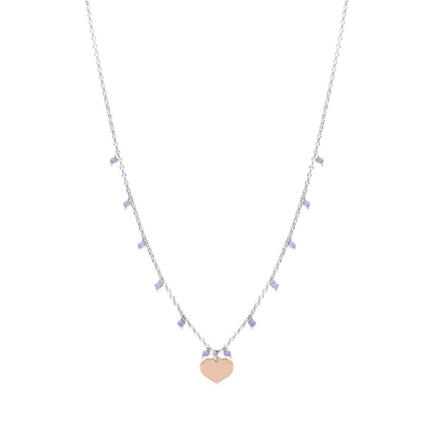 Girocollo in argento bicolore 925/°°° e cristalli artificiali viola con cuore