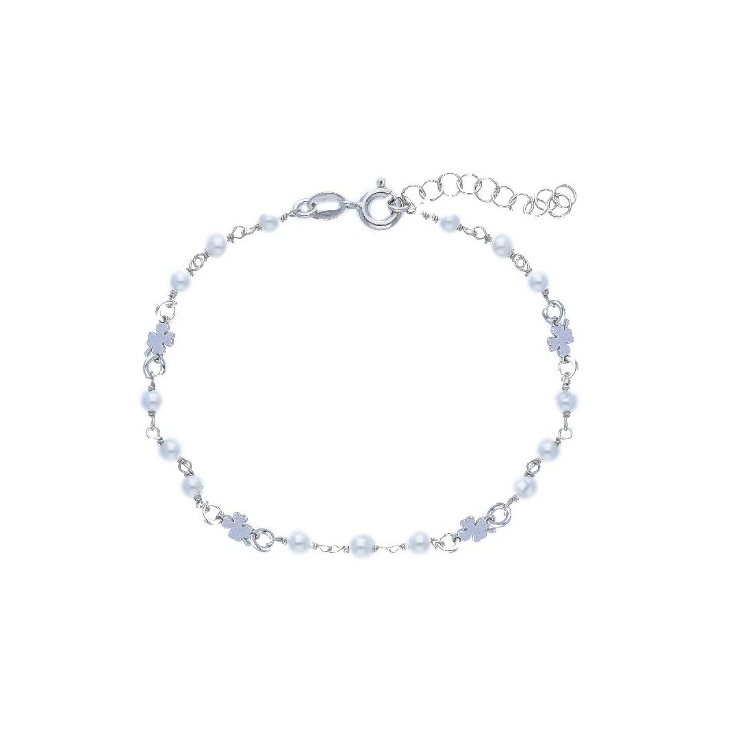 Bracciale in argento 925/ooo e perla con quadrifoglio