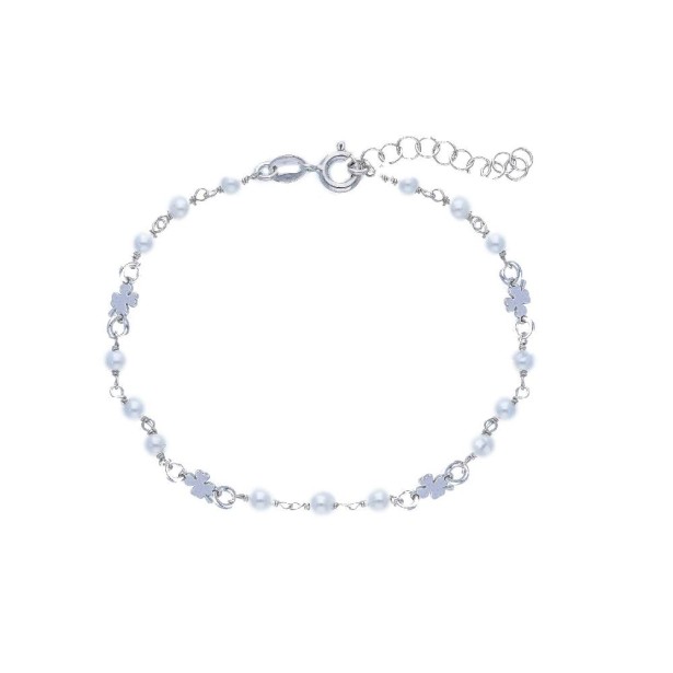 Bracciale in argento 925/ooo e perla con quadrifoglio