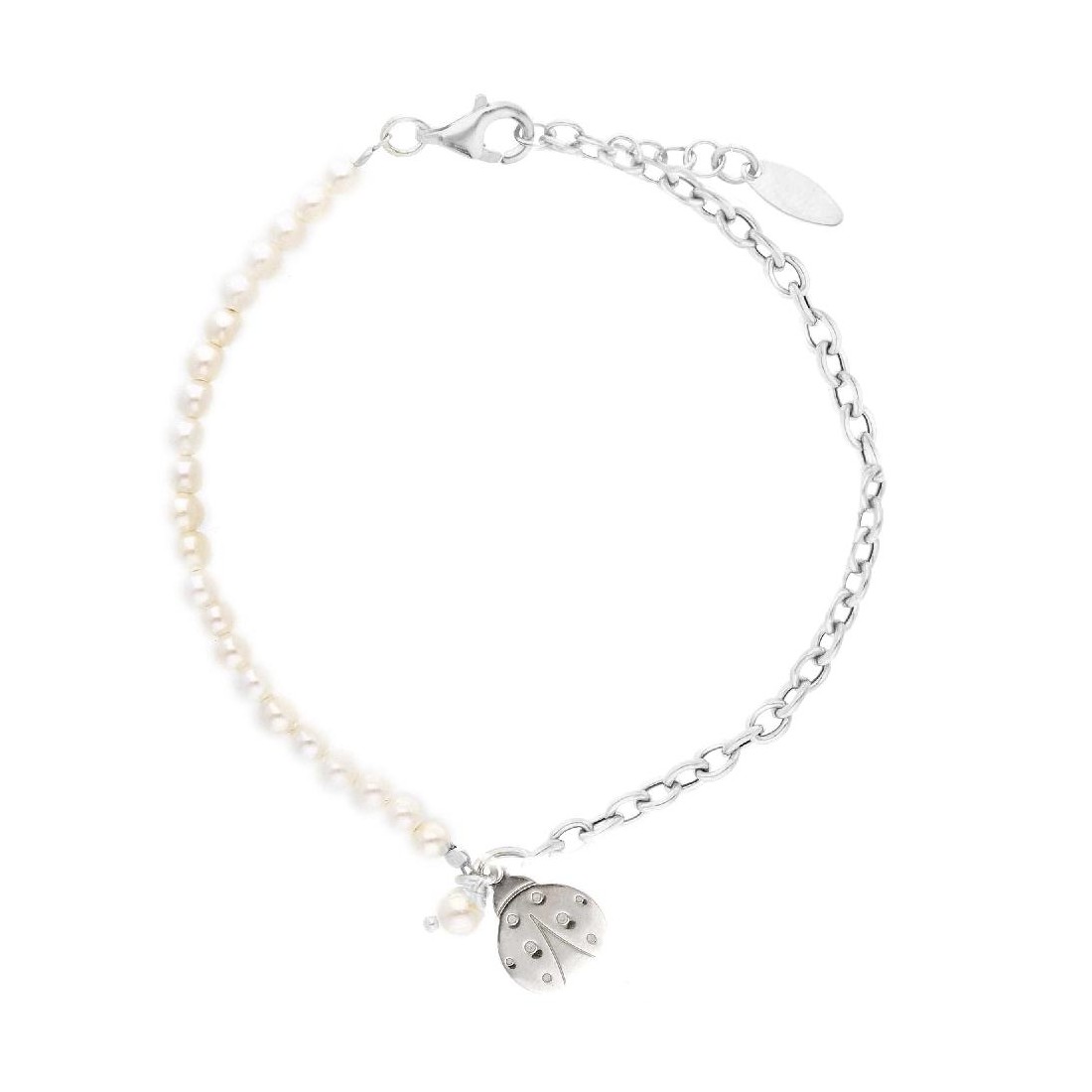 Bracciale in argento 925/ooo e perla con cocinella
