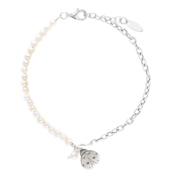 Bracciale in argento 925/ooo e perla con cocinella