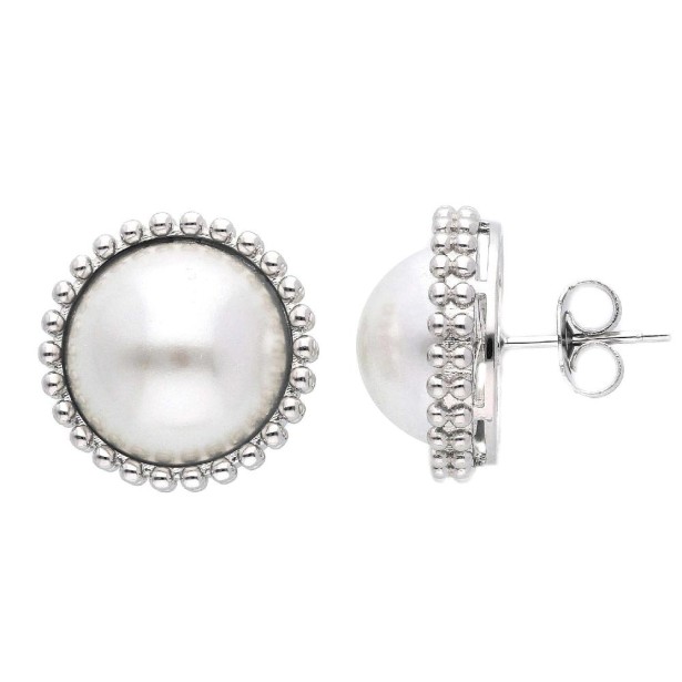 Orecchini lobo in argento 925/ooo zirconia cubica e perla