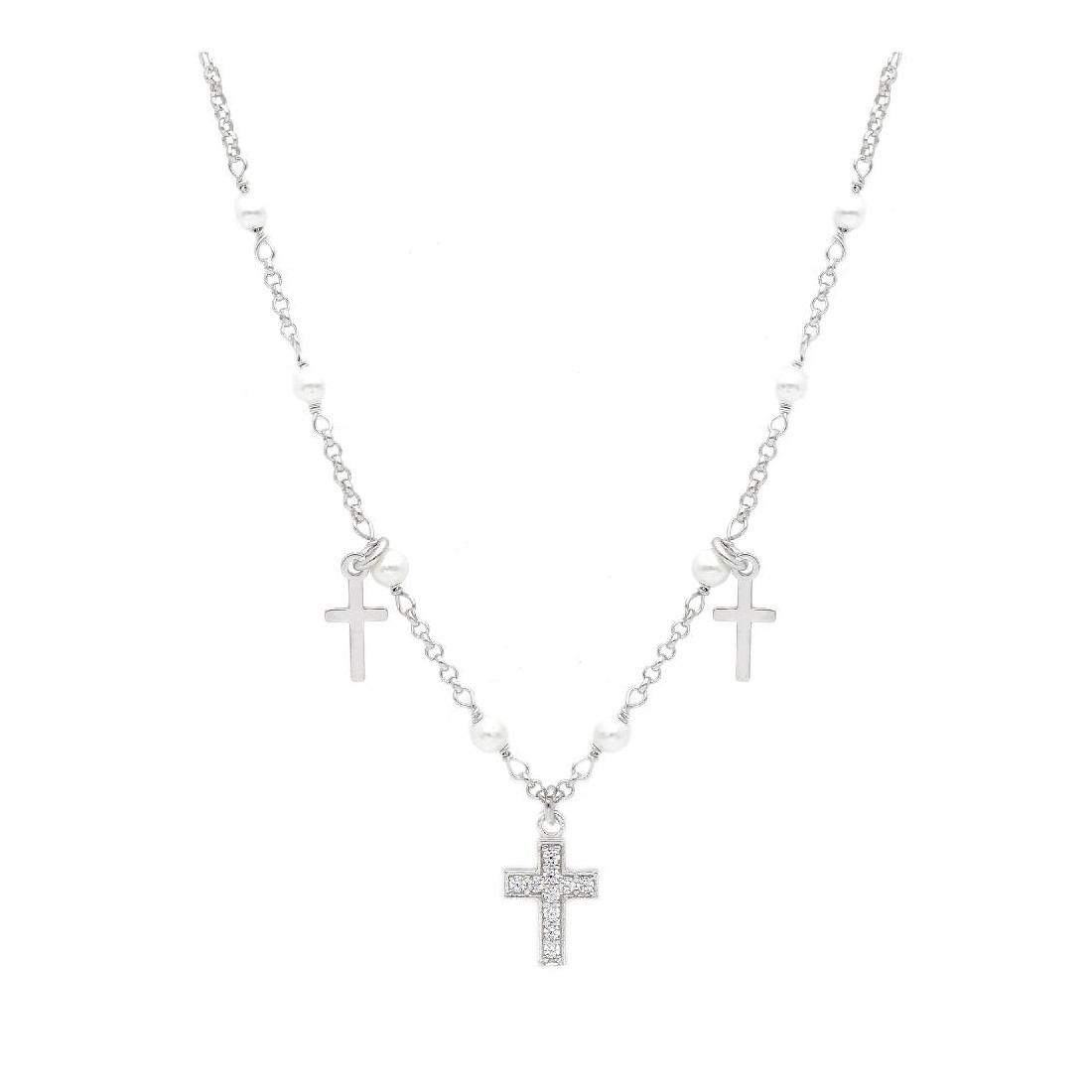 Girocollo in argento 925/°°° e perla con croce