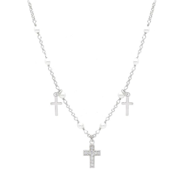 Girocollo in argento 925/°°° e perla con croce