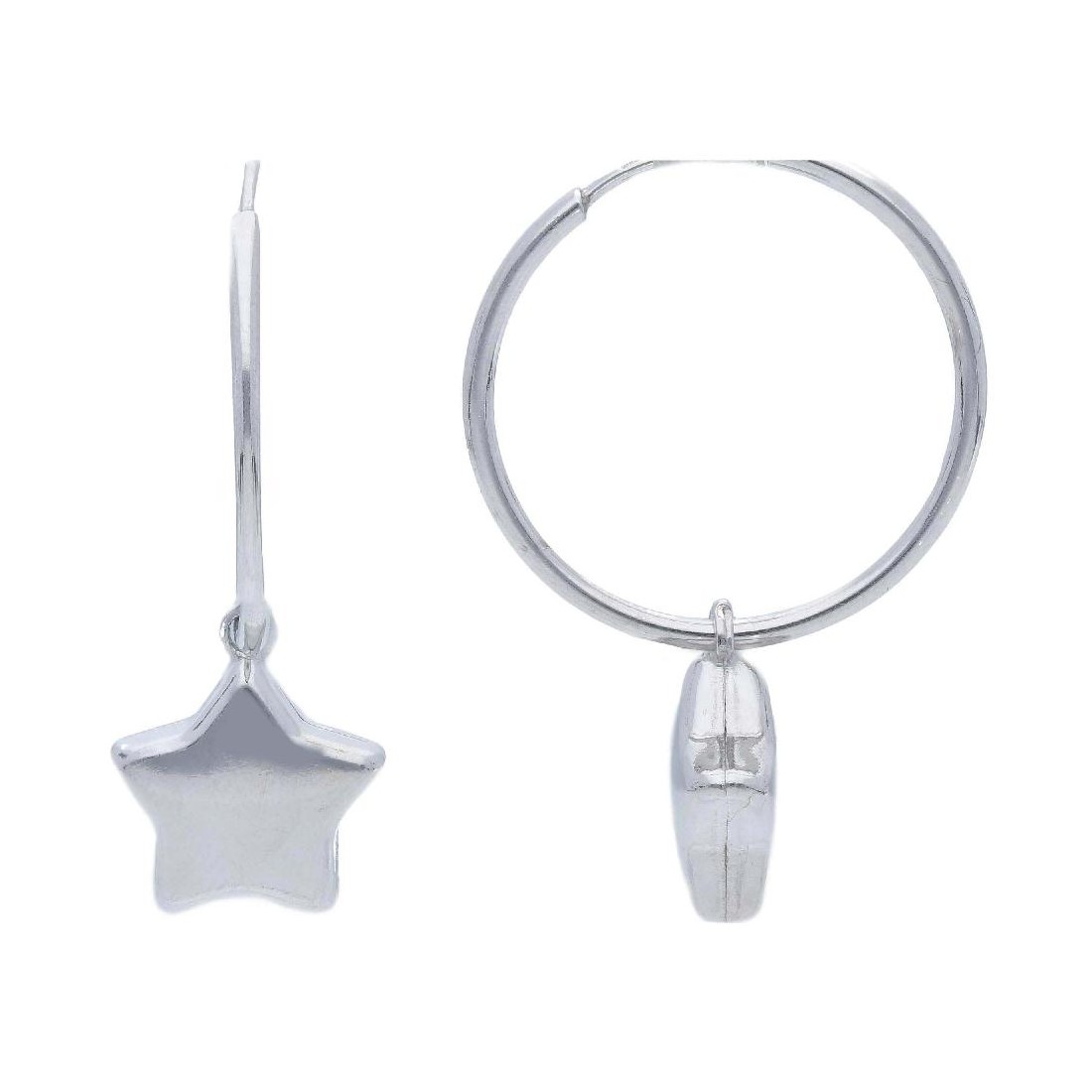 Orecchini cerchio in argento 925/°°° con stella