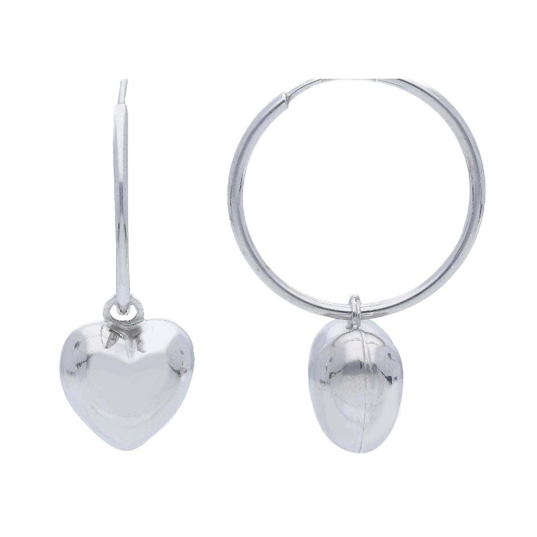 Orecchini cerchio in argento 925/°°° con cuore
