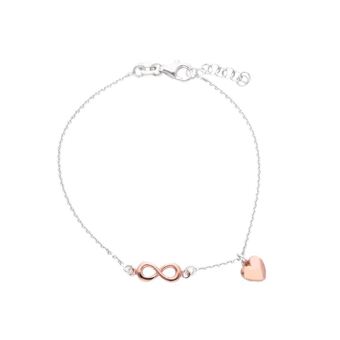 Bracciale in argento bicolore 925/°°° con cuore e infinito