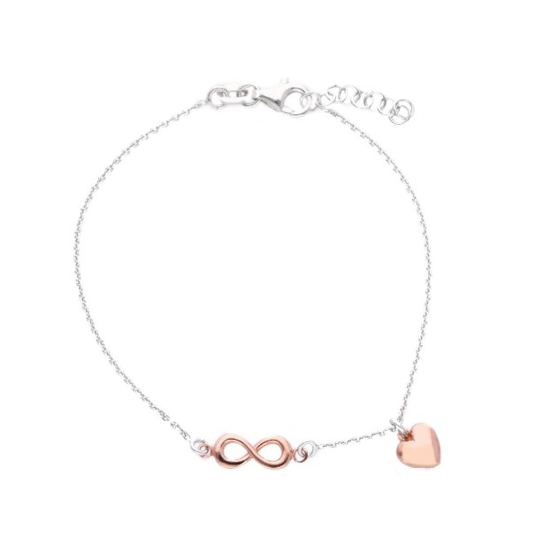 Bracciale in argento bicolore 925/°°° con cuore e infinito