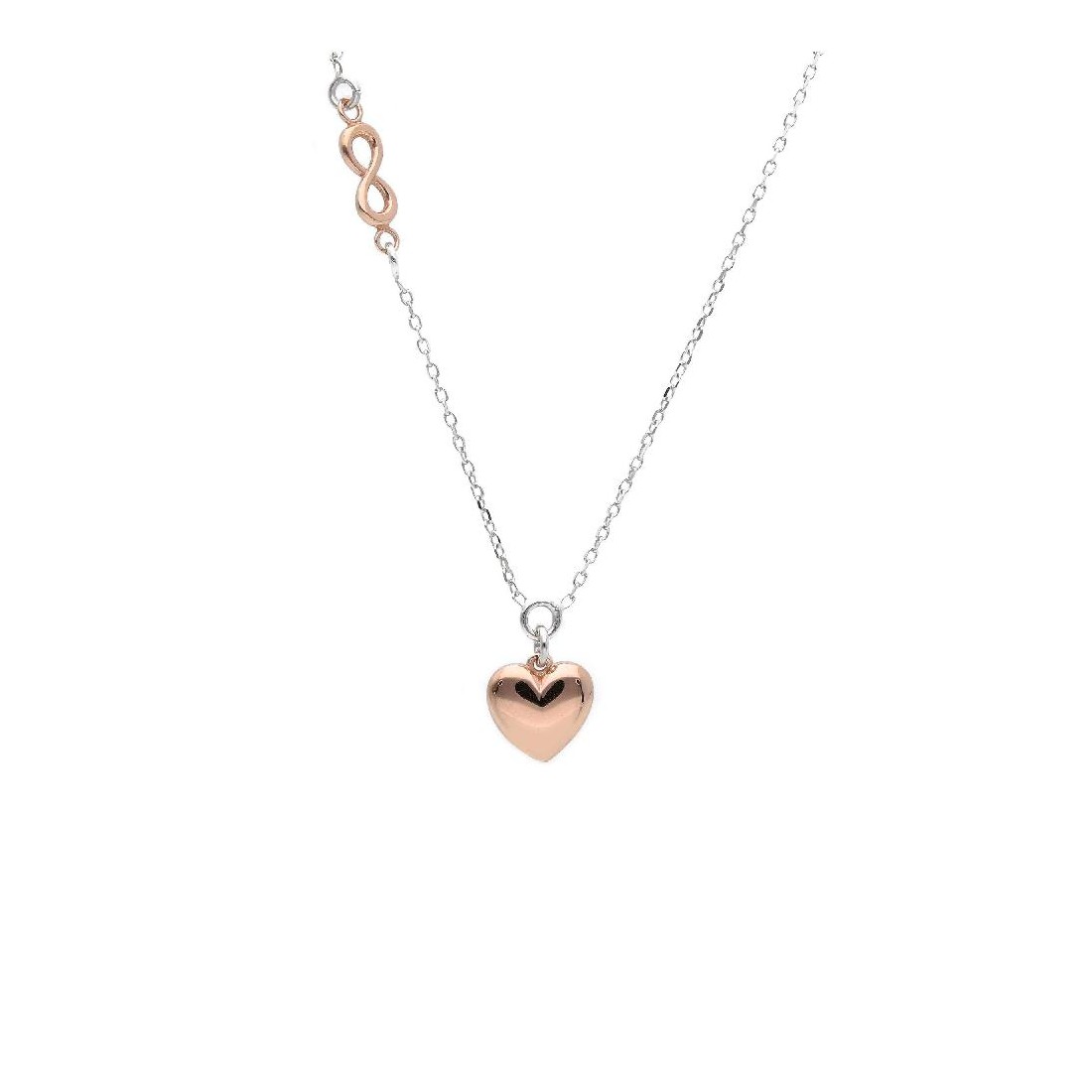 Girocollo in argento bicolore 925/°°° con cuore e infinito