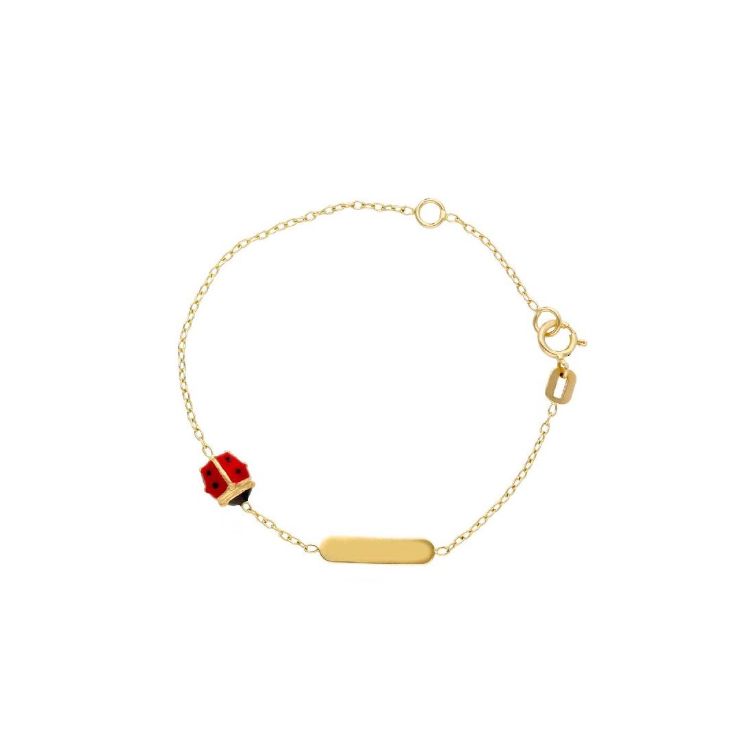 Bracciale targa in oro giallo 750/ooo e smalto con coccinella