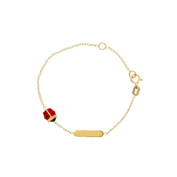 Bracciale targa in oro giallo 750/ooo e smalto con coccinella