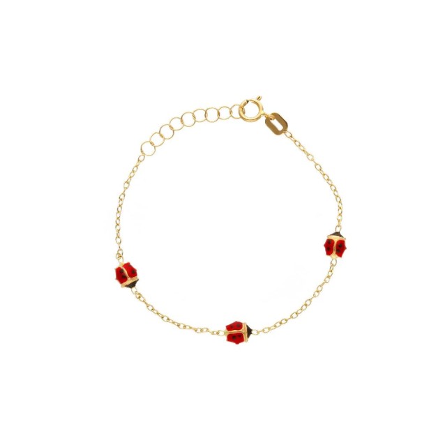 Bracciale in oro giallo 750/ooo e smalto con coccinella