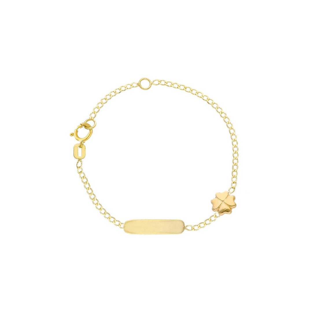Bracciale targa in oro giallo 750/°°° con quadrifoglio