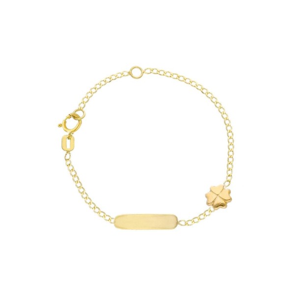 Bracciale targa in oro giallo 750/°°° con quadrifoglio