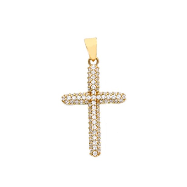 Ciondolo in oro giallo 750/°°° e zirconia cubica con croce