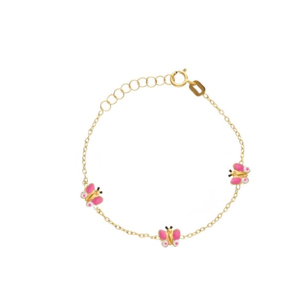Bracciale in oro giallo 750/ooo e smalto con farfalla