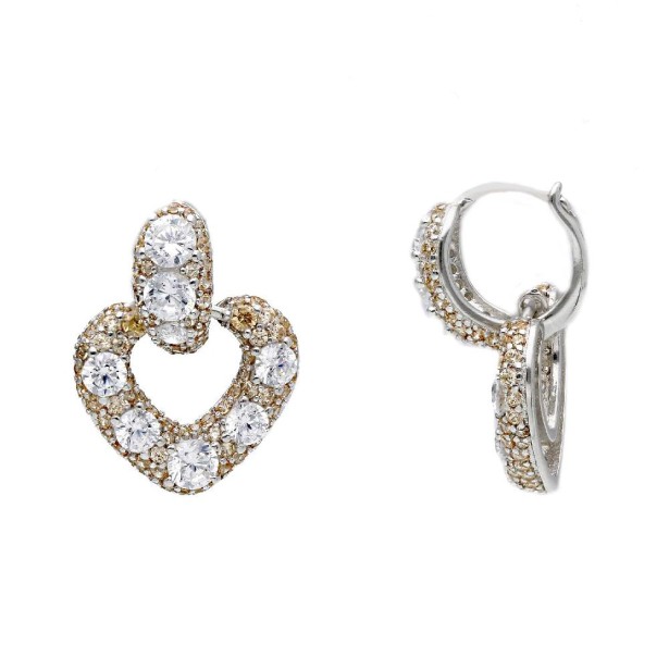 Orecchini pendenti in argento 925/ooo zirconia cubica e cristallo artificiale champagne con cuore