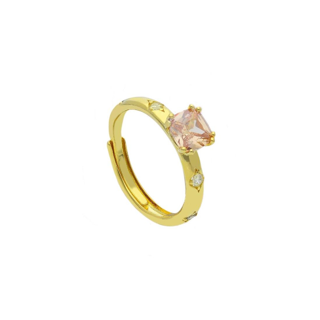 Anello solitario in argento dorato 925/ooo e cristallo artificiale multicolor